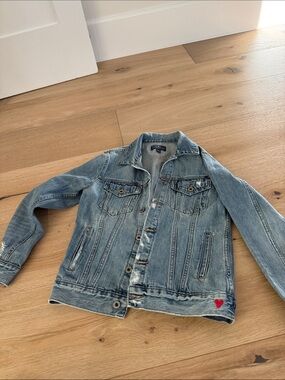 Lucky Brand Light Blue Denim Jacket with Red Heart Patch